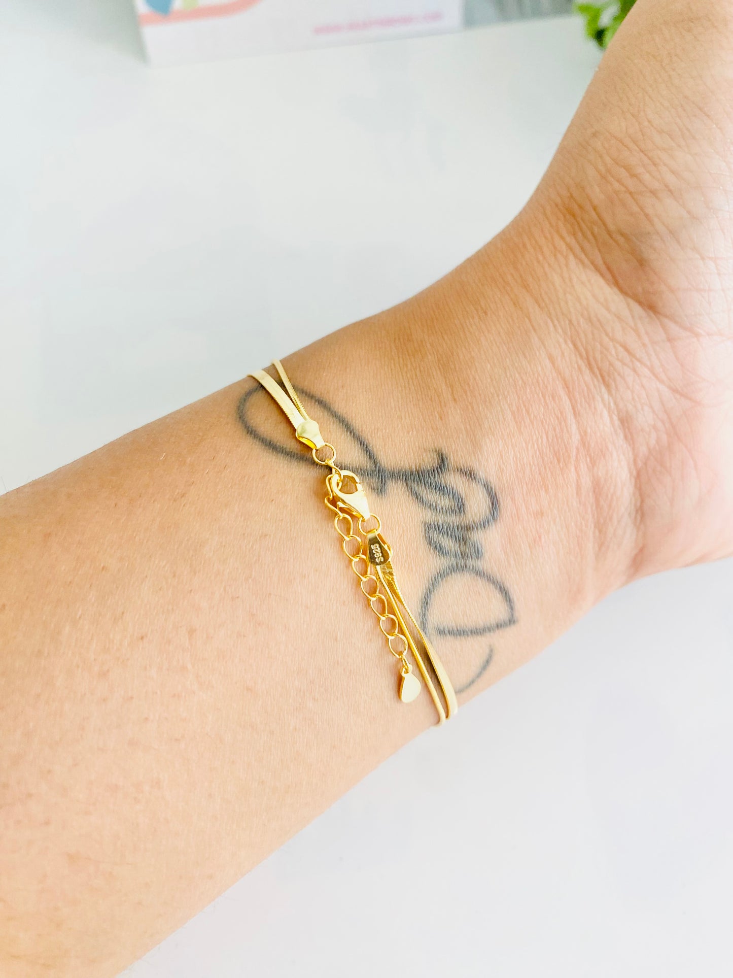 Bracelet double couche en argent 925 en or et argent