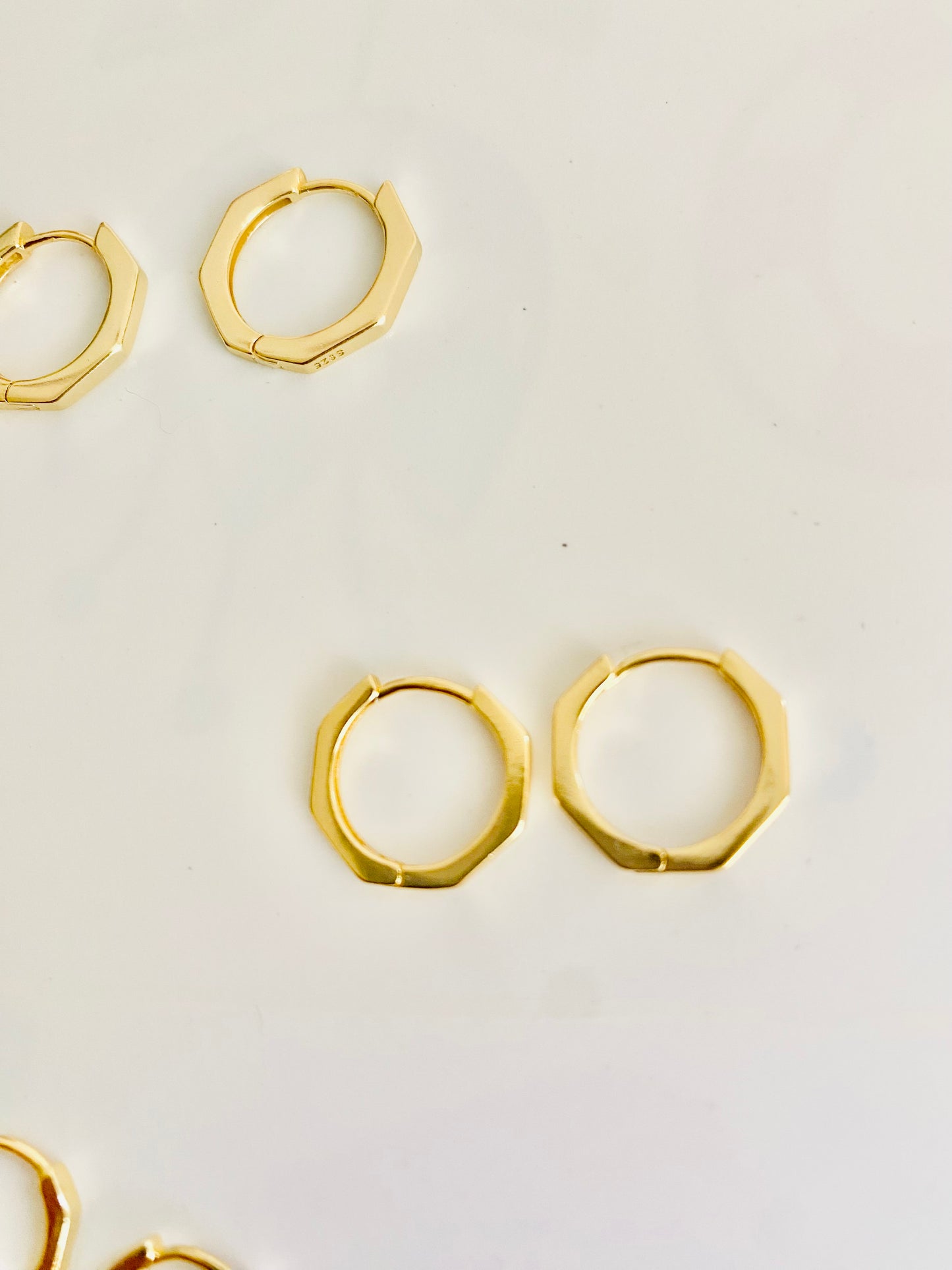 Boucles d'oreilles créoles OCTAGON en argent 925, plaquées or 18 carats, piercing lobe d'oreille ou cartilage