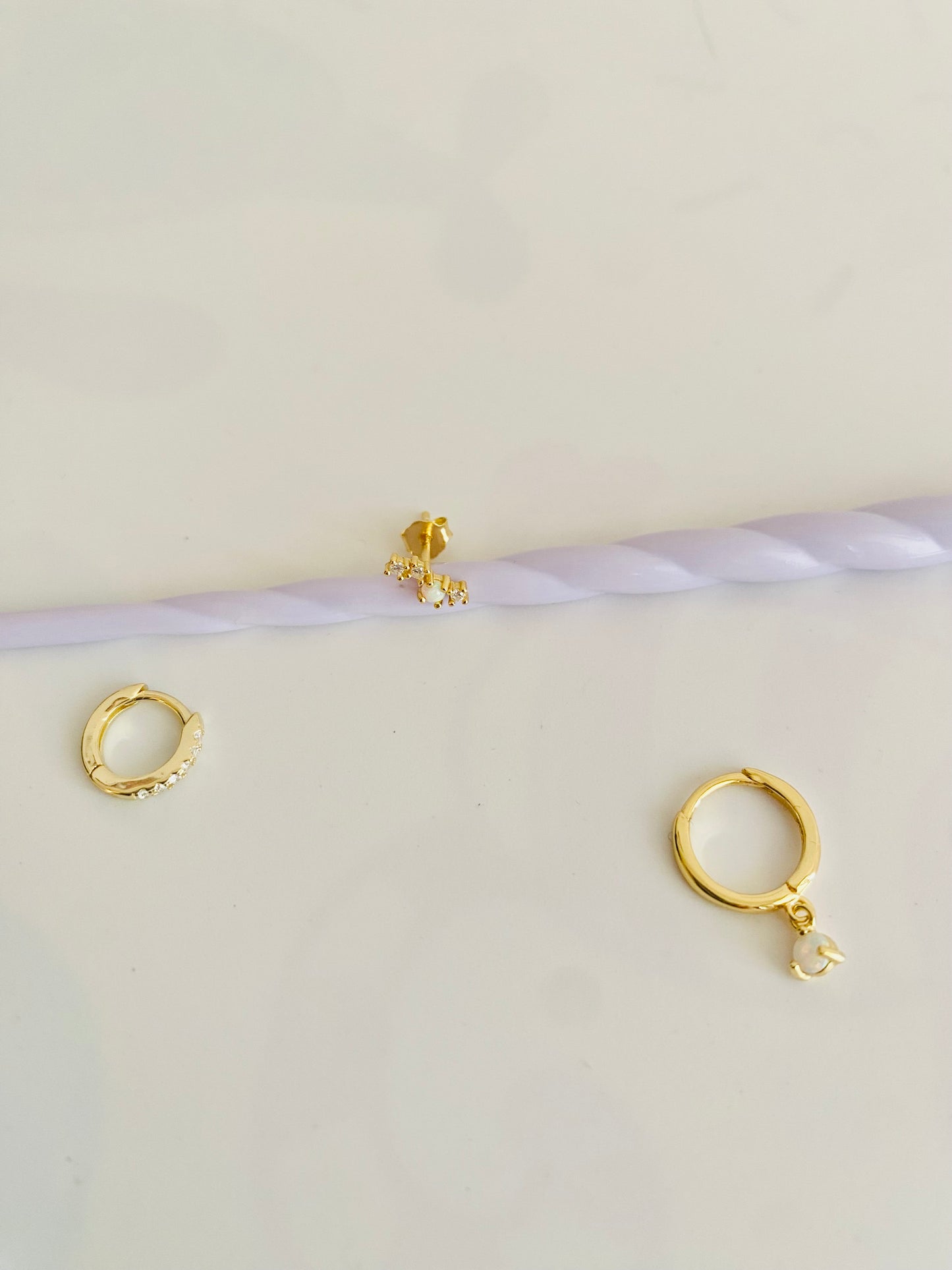 Huggie MOON en argent 925 avec zircone cubique, lot de 3 pièces pour une oreille