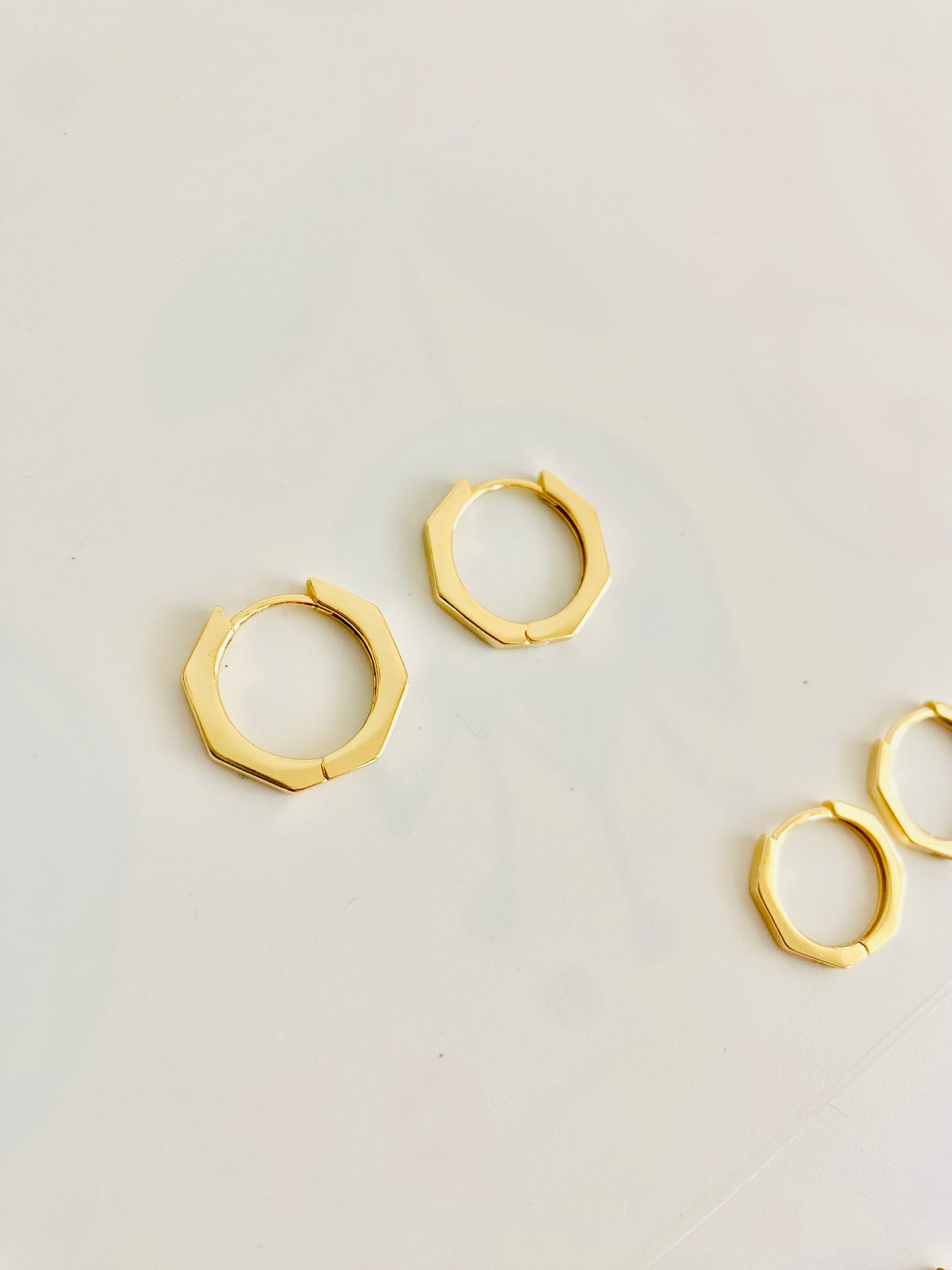 Boucles d'oreilles créoles OCTAGON en argent 925, plaquées or 18 carats, piercing lobe d'oreille ou cartilage