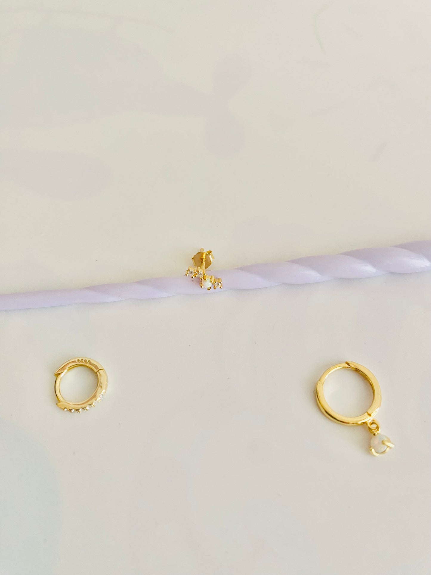 Huggie MOON en argent 925 avec zircone cubique, lot de 3 pièces pour une oreille
