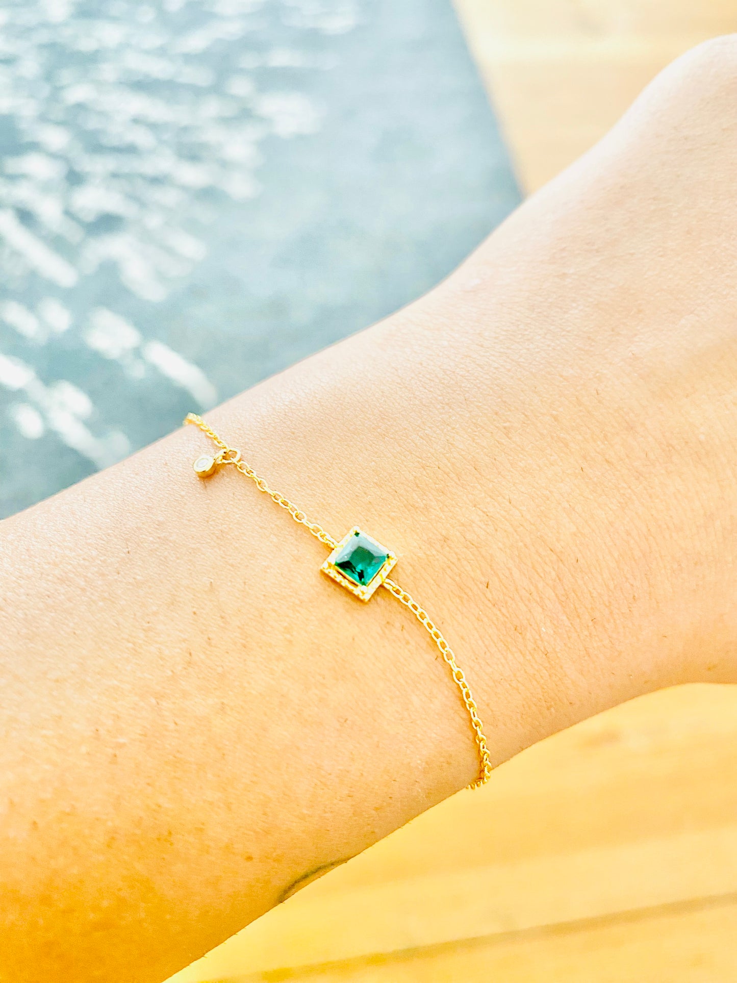 Princess Cut with Little Drop Diamond 925 Silver Bracelet