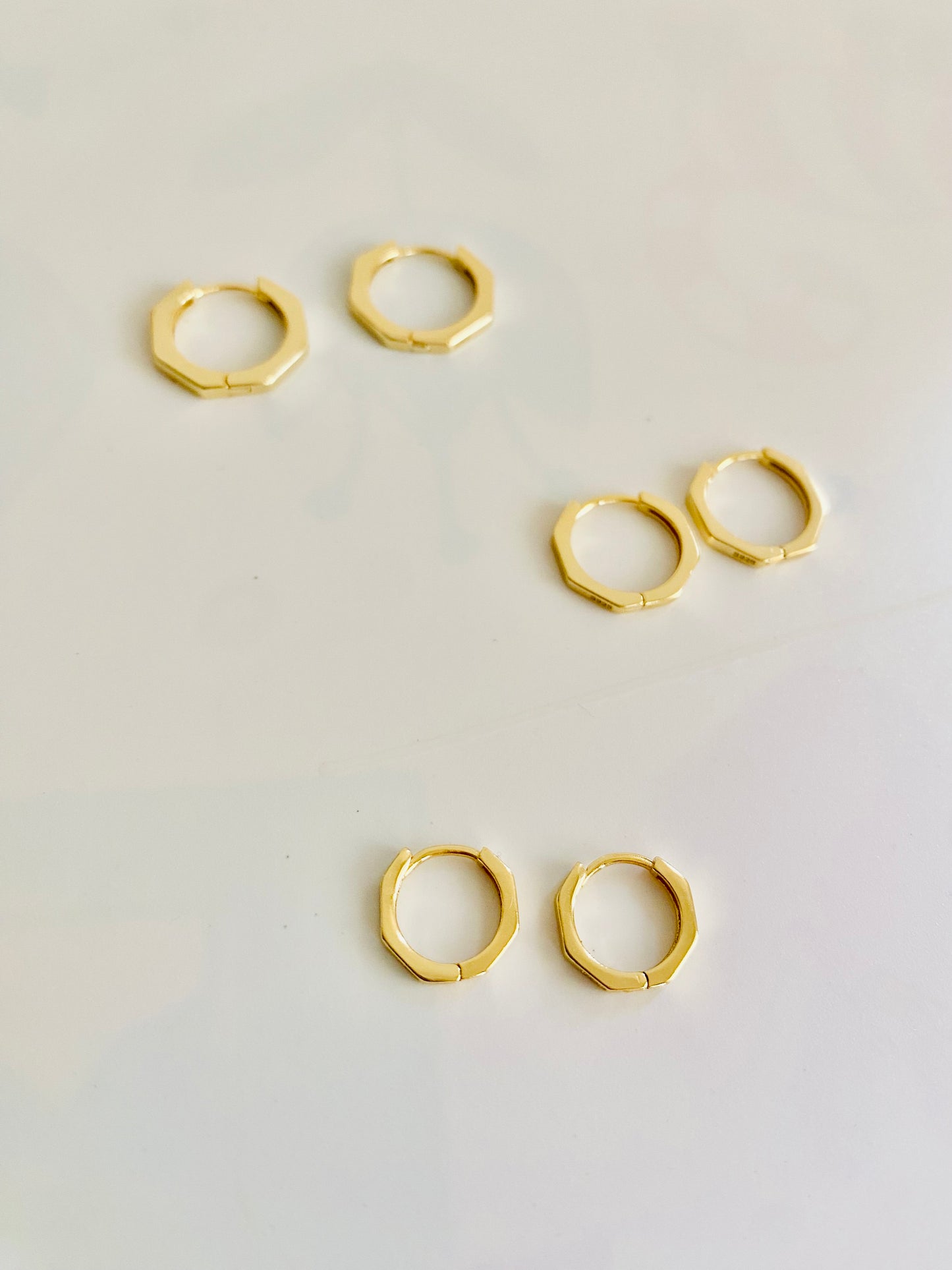 Boucles d'oreilles créoles OCTAGON en argent 925, plaquées or 18 carats, piercing lobe d'oreille ou cartilage