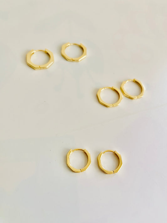 OCTAGON Creolen 925 Silber, 18K vergoldet, Ohrläppchen oder Knorpelpiercing