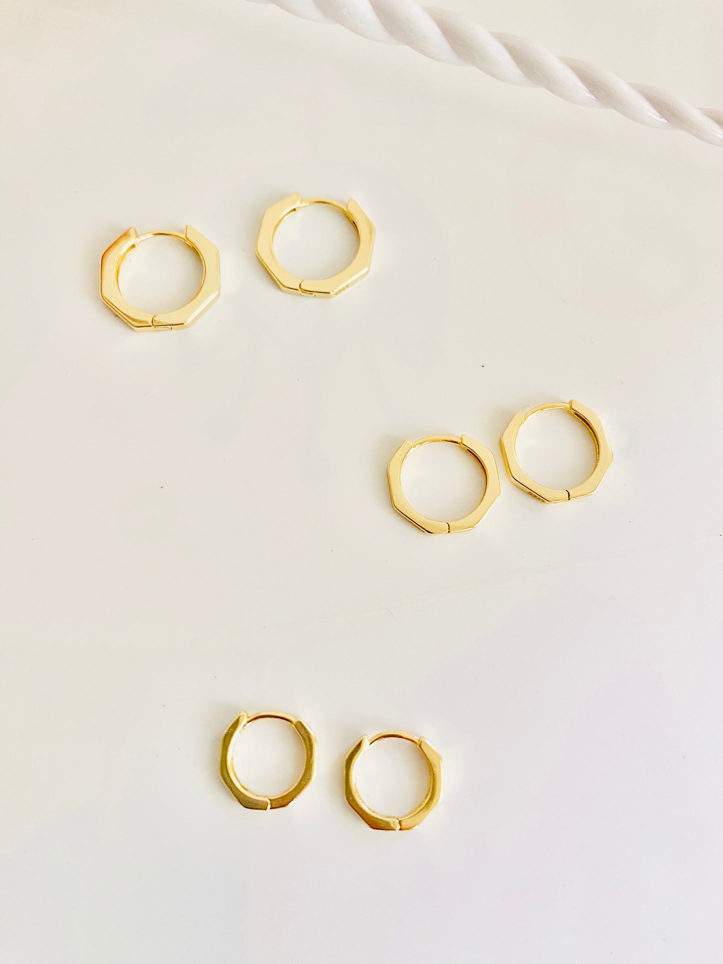Boucles d'oreilles créoles OCTAGON en argent 925, plaquées or 18 carats, piercing lobe d'oreille ou cartilage