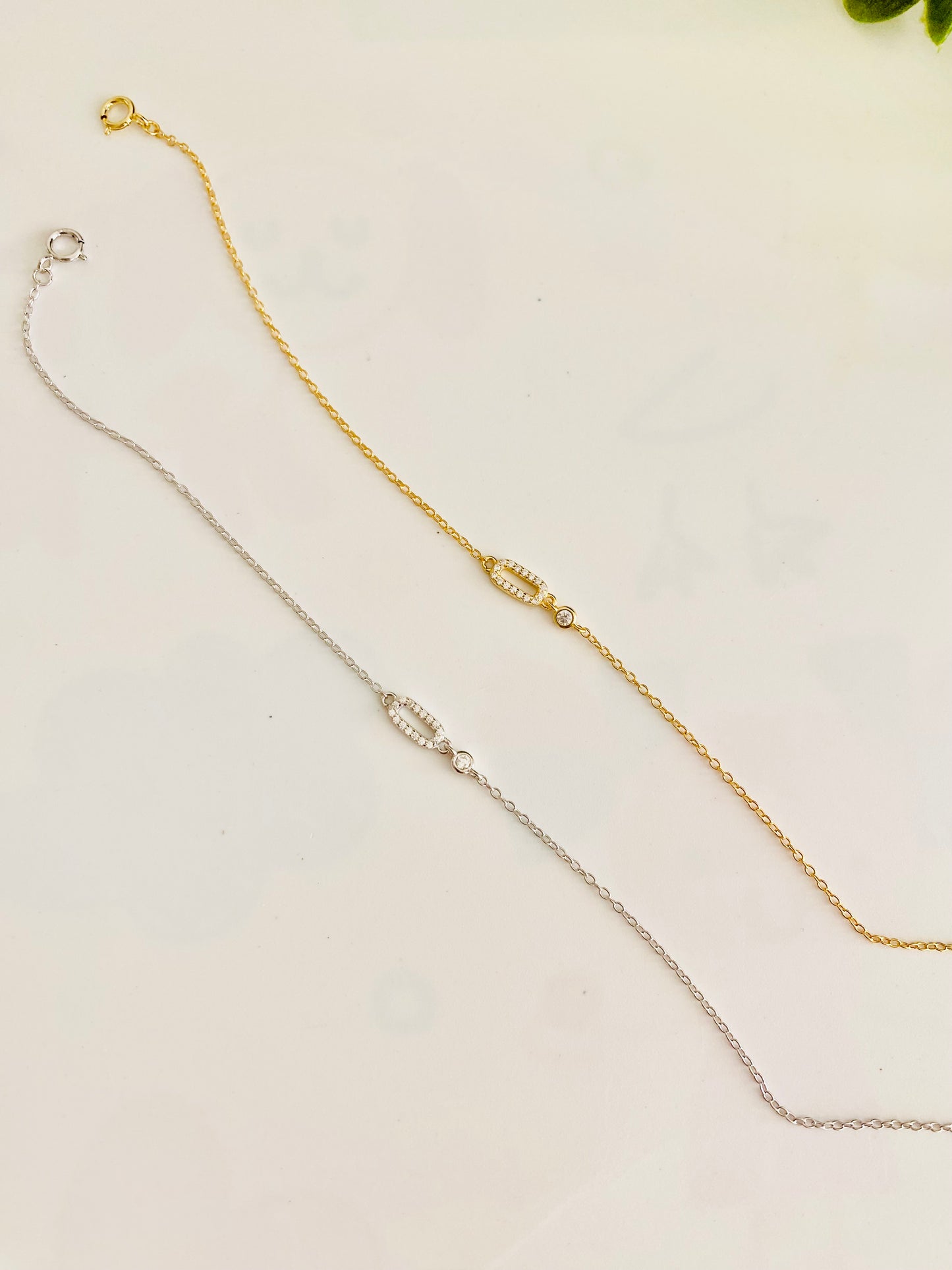 Bracelet oblong avec diamant en argent 925 en or et argent