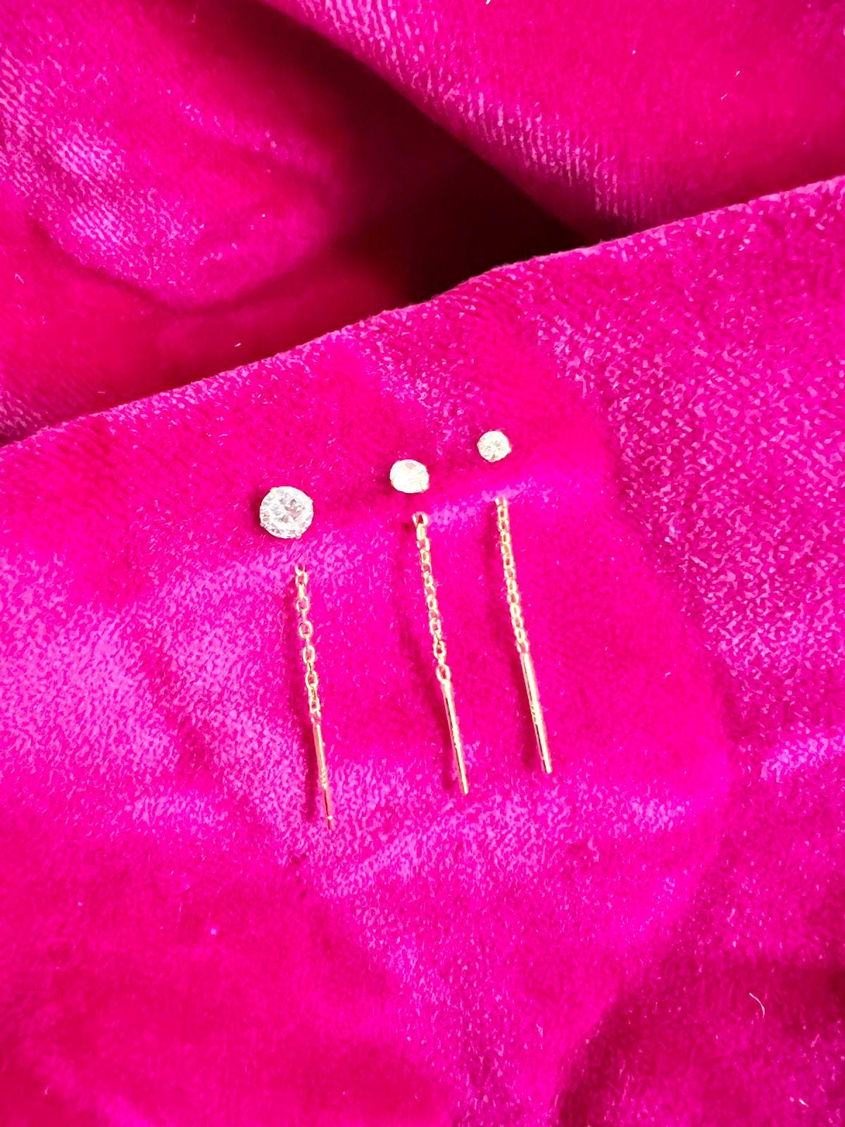 Créoles TASSLES en oxyde de zirconium, lot de 3 pièces pour une oreille, créoles pour femme, plaquées or 18 carats, piercing cartilage, cadeaux pour elle, cadeaux