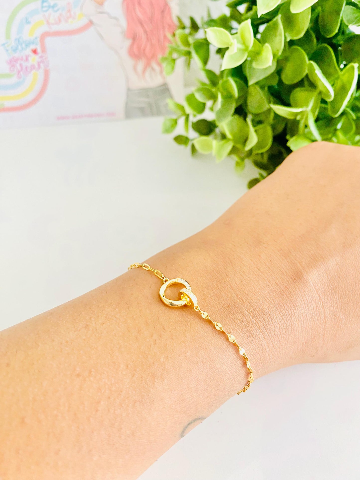 Bracelet chaîne en or à cercles entrelacés, argent 925, bracelet pour femme, plaqué or 18 carats, cadeaux pour elle, cadeaux
