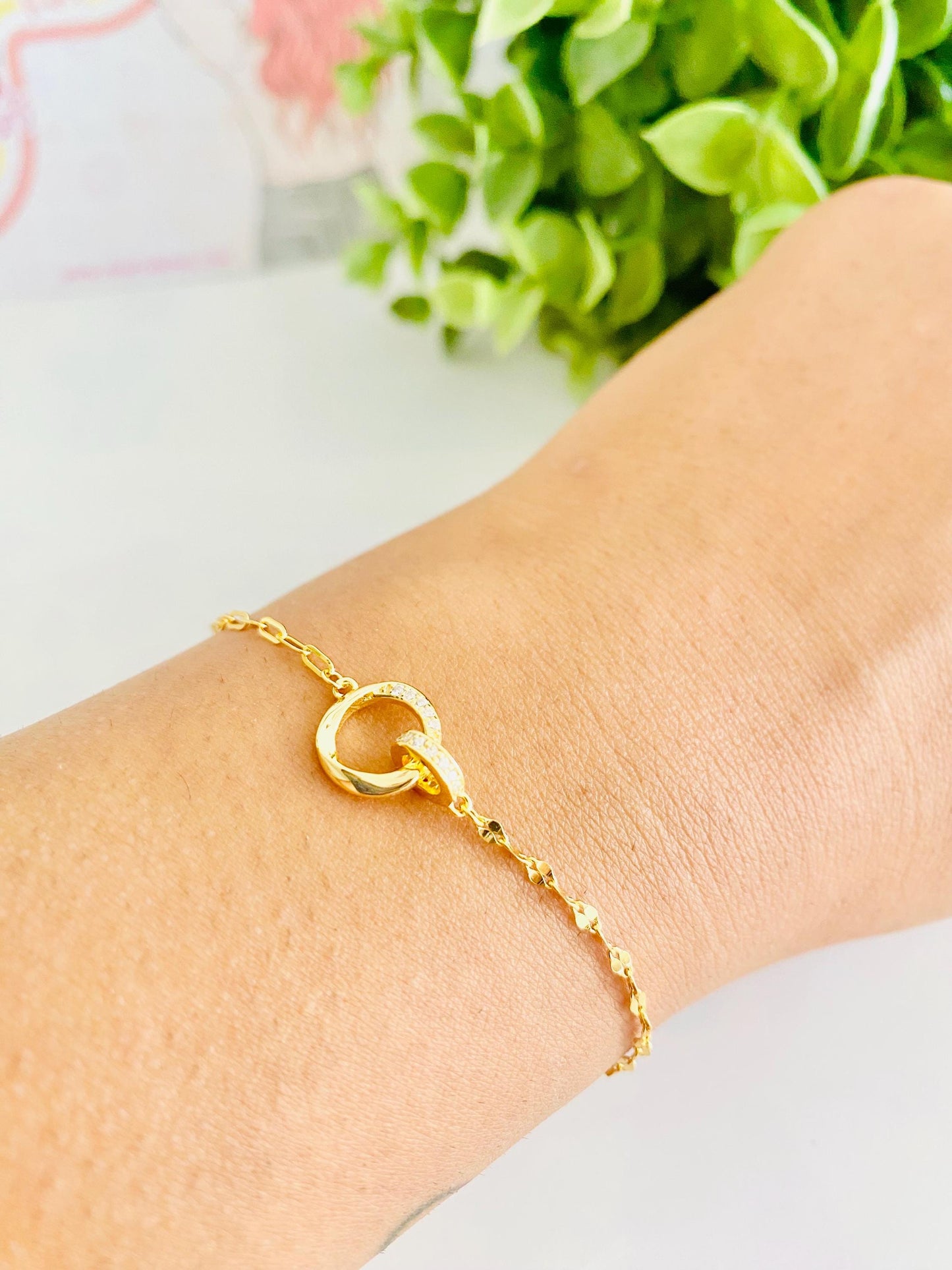 Bracelet chaîne en or à cercles entrelacés, argent 925, bracelet pour femme, plaqué or 18 carats, cadeaux pour elle, cadeaux