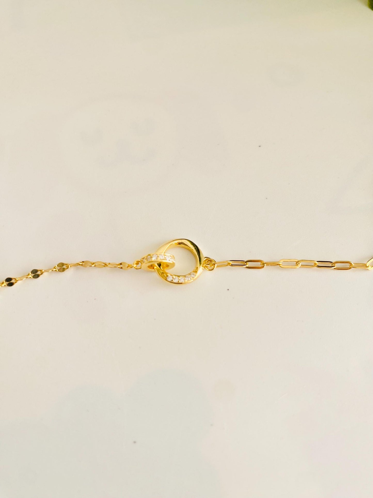 Bracelet chaîne en or à cercles entrelacés, argent 925, bracelet pour femme, plaqué or 18 carats, cadeaux pour elle, cadeaux