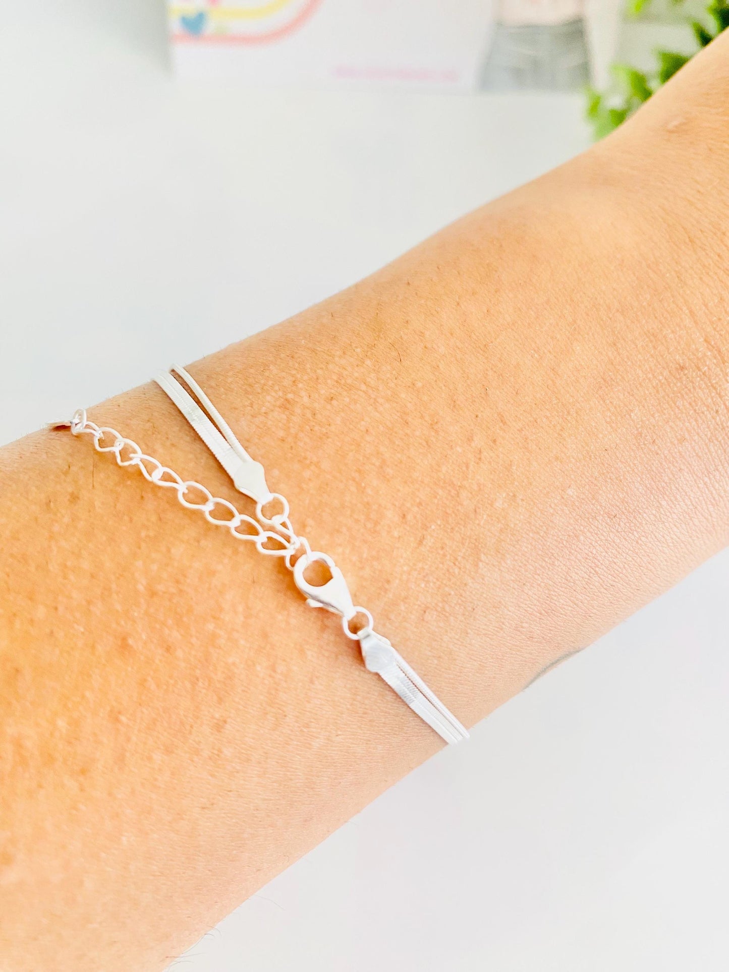 Bracelet double rang, or et argent, bracelet chaîne, argent 925, bracelet pour femme, plaqué or 18 carats, cadeaux pour elle, cadeaux