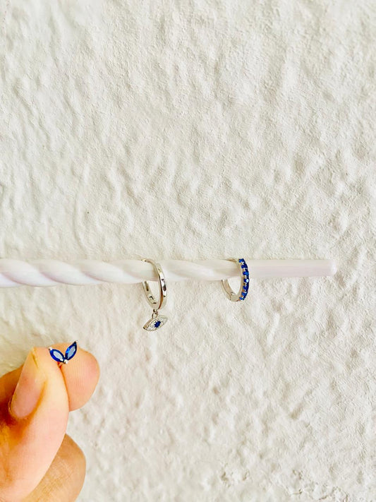 EVIL EYE, Cubic Zirconia Huggie Hoops, 3Pc Set for One Ear, Women Hoop Earrings, 18K Gold Plated, Cartilage Piercing, Gifts for her, Gifts