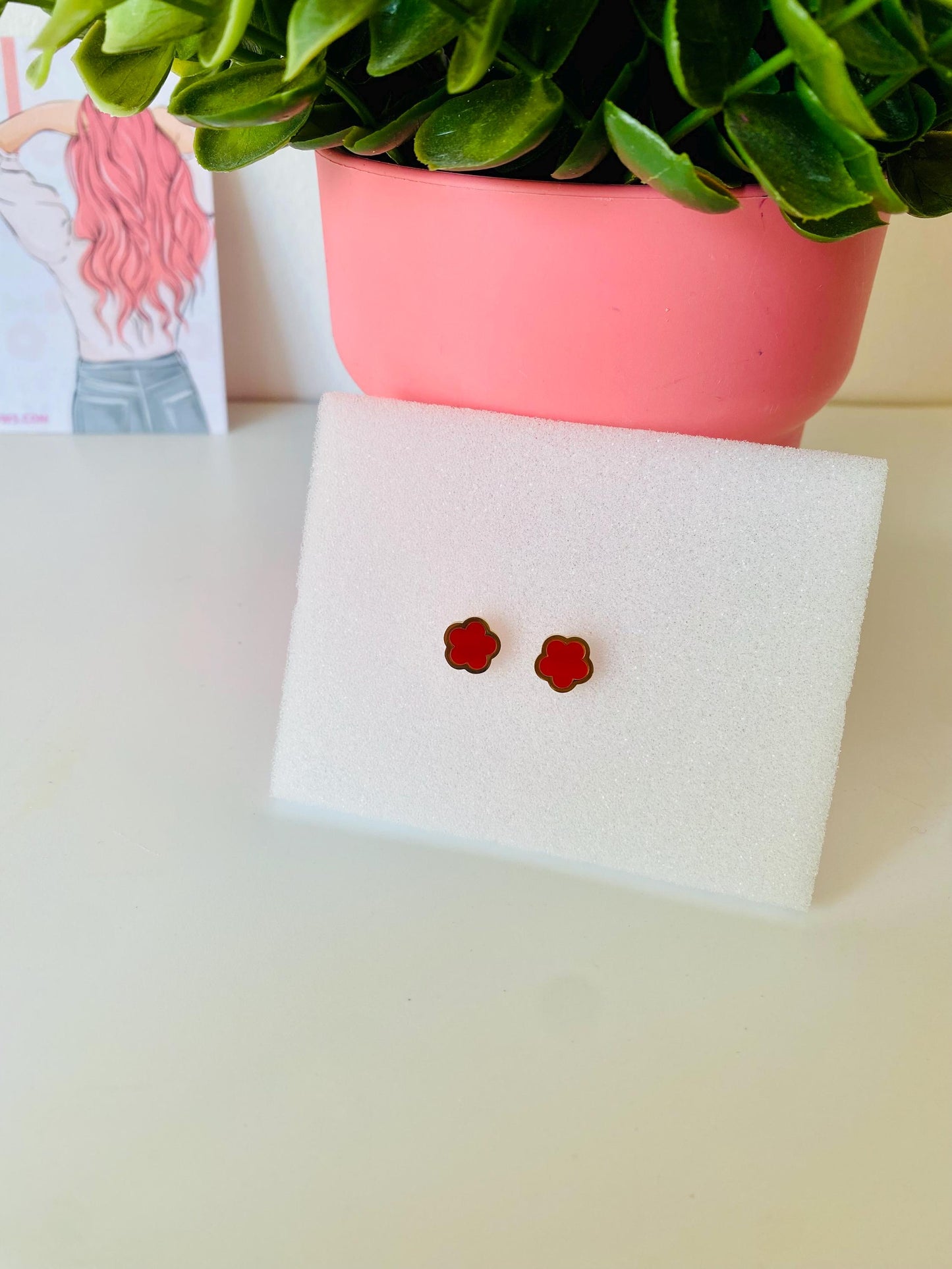 Clous d'oreilles Clover en acier inoxydable plaqué or 18 carats pour femme, clous d'oreilles, piercing au lobe de l'oreille, cadeaux pour elle, cadeaux