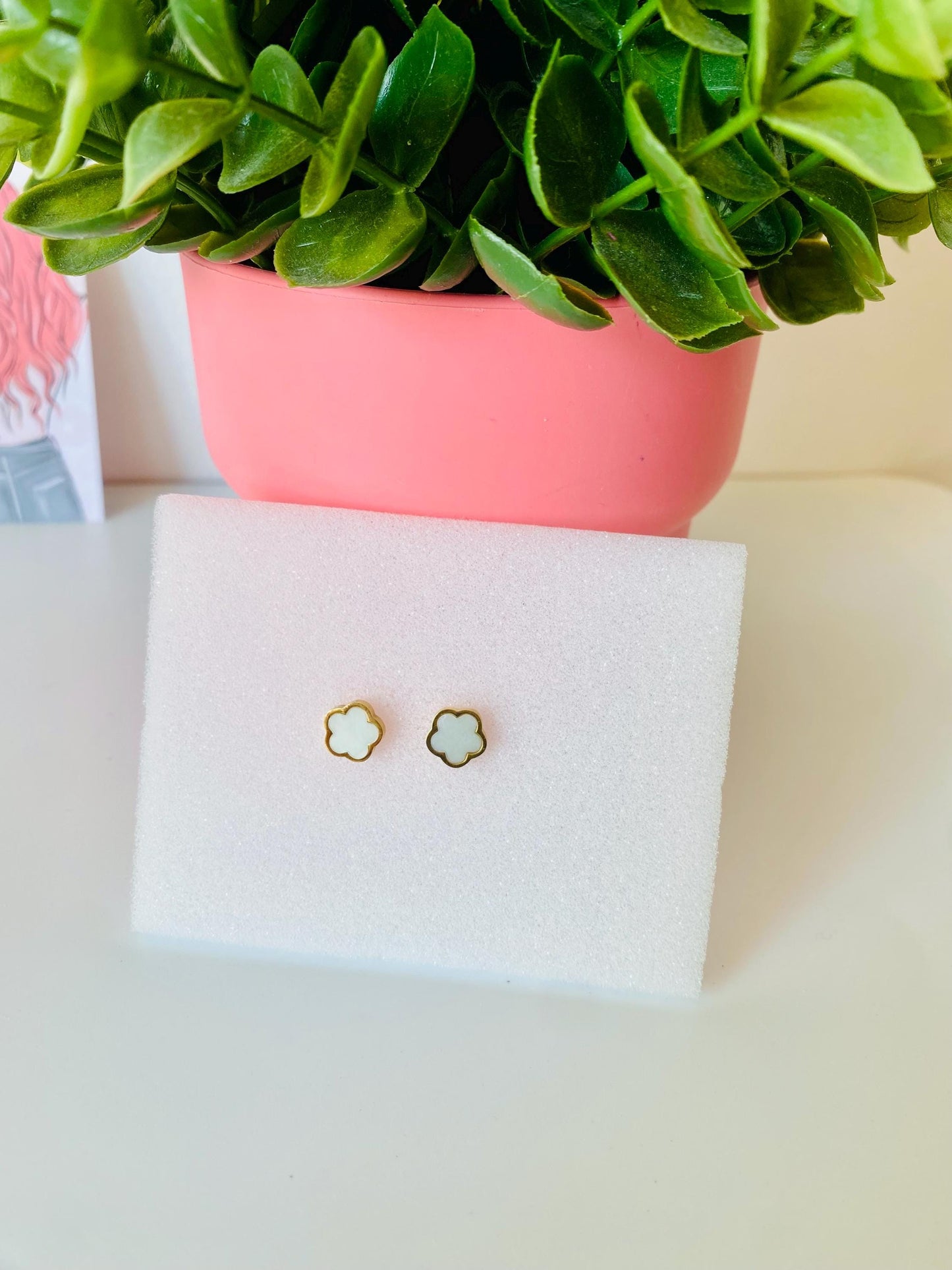 Clous d'oreilles Clover en acier inoxydable plaqué or 18 carats pour femme, clous d'oreilles, piercing au lobe de l'oreille, cadeaux pour elle, cadeaux