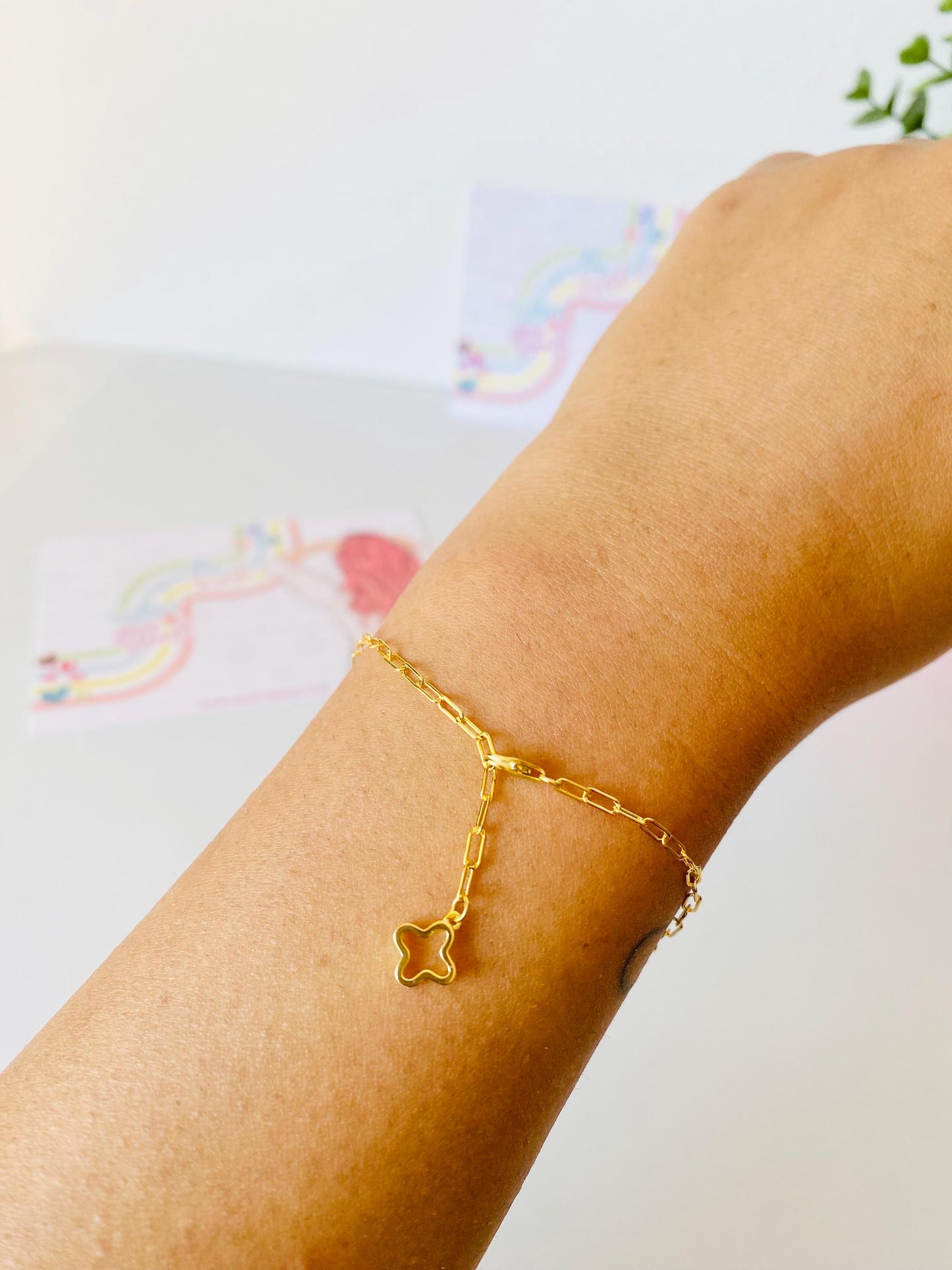 Bracelet Trèfle, Bracelet chaîne, Argent 925, Bracelet pour femme, Plaqué or 18 carats, Cadeaux pour elle, Cadeaux