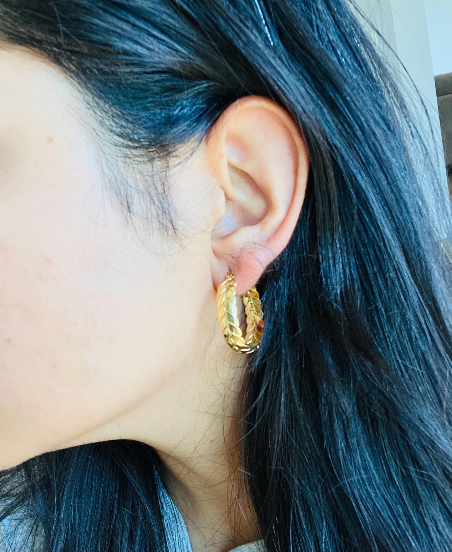 Boucles d'oreilles créoles LEAF, Boucles d'oreilles en acier inoxydable, Créoles pour femme, Idées cadeaux pour femme, Cadeaux pour elle, Cadeaux