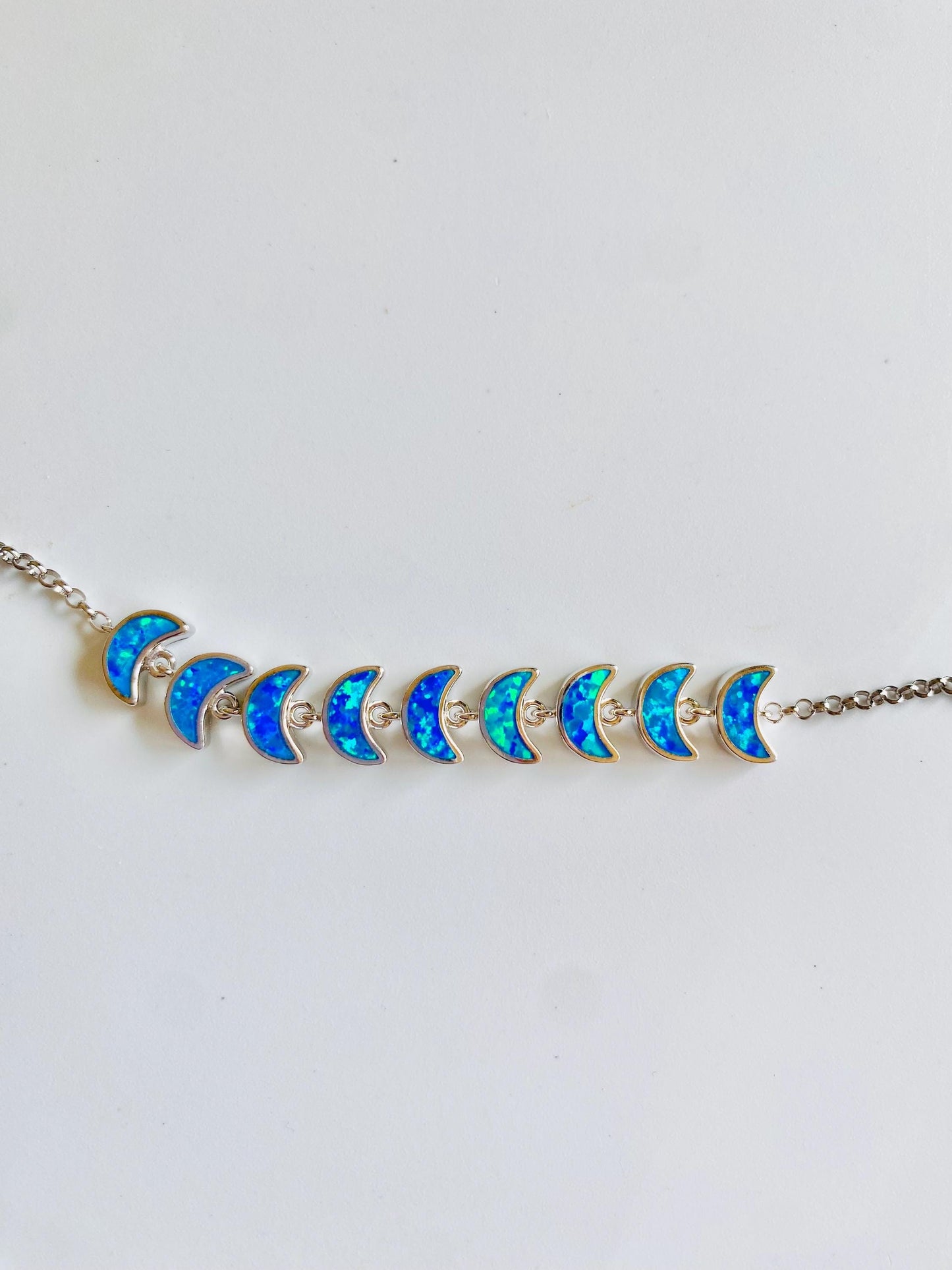 Bracelet 9 Lunes, Opale et Argent, Bracelet Chaîne, Argent 925, Bracelet Femme, Cadeaux pour elle, Heartinbowssilver, Cadeaux