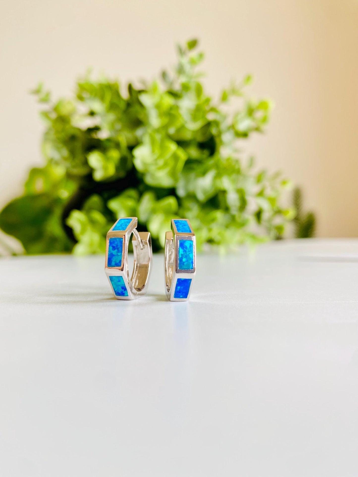 OCTAGON Opal, 925 Silver, Hoop Earrings for Women