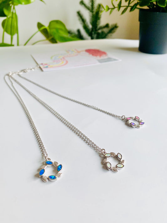 Eternity Leaves Opal Pendant, Opal Jewelery set,  925 Silver