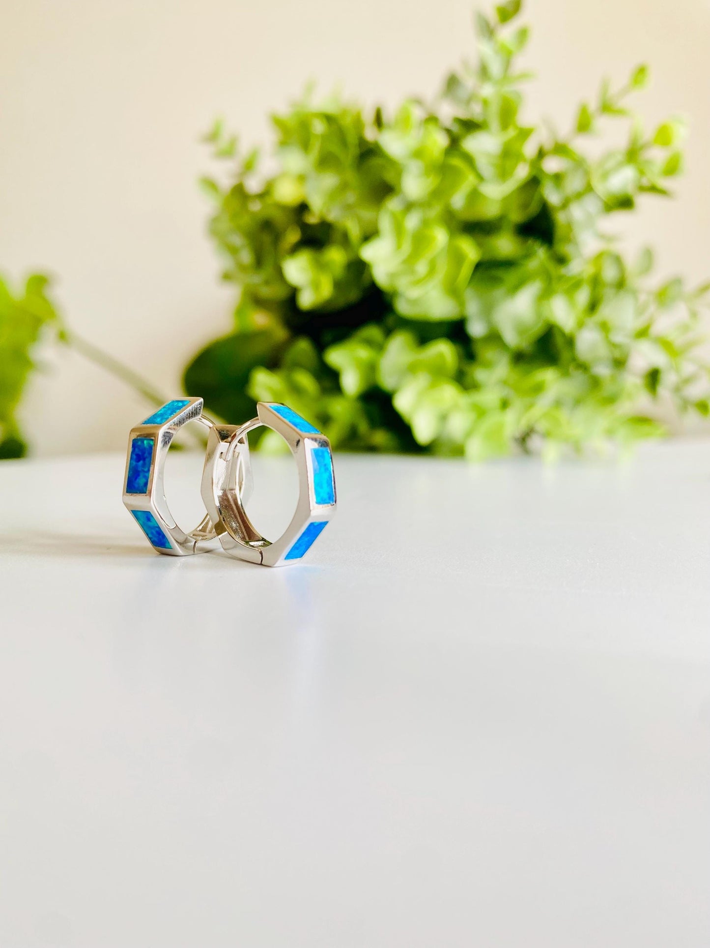OCTAGON Opal, 925 Silver, Hoop Earrings for Women