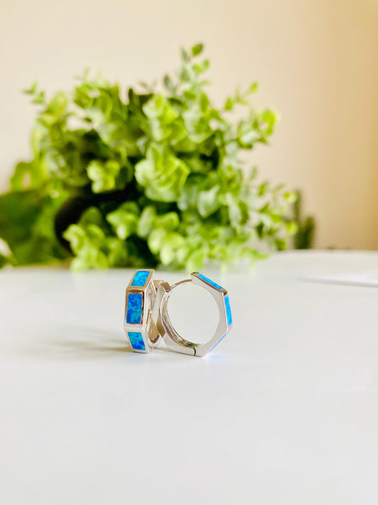 OCTAGON Opal, 925 Silver, Hoop Earrings for Women