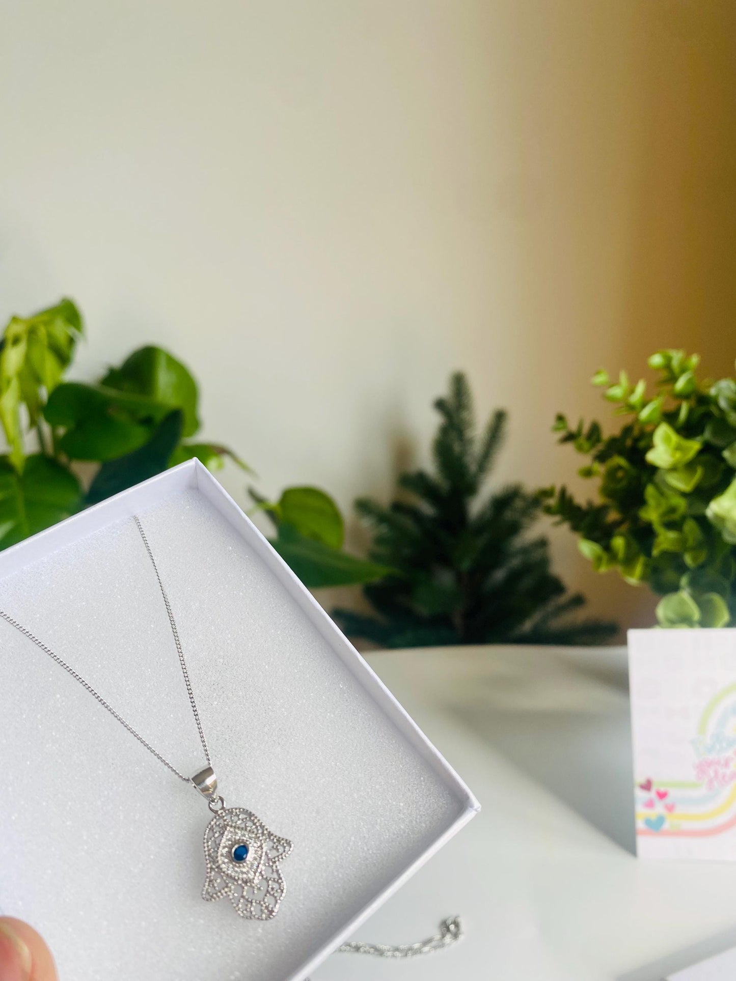 Pendentif Hamsa en argent, pendentif avec chaîne, argent 925