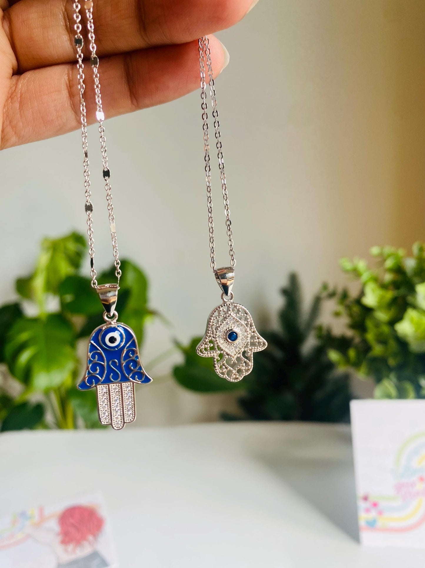 Pendentif Hamsa en argent, pendentif avec chaîne, argent 925