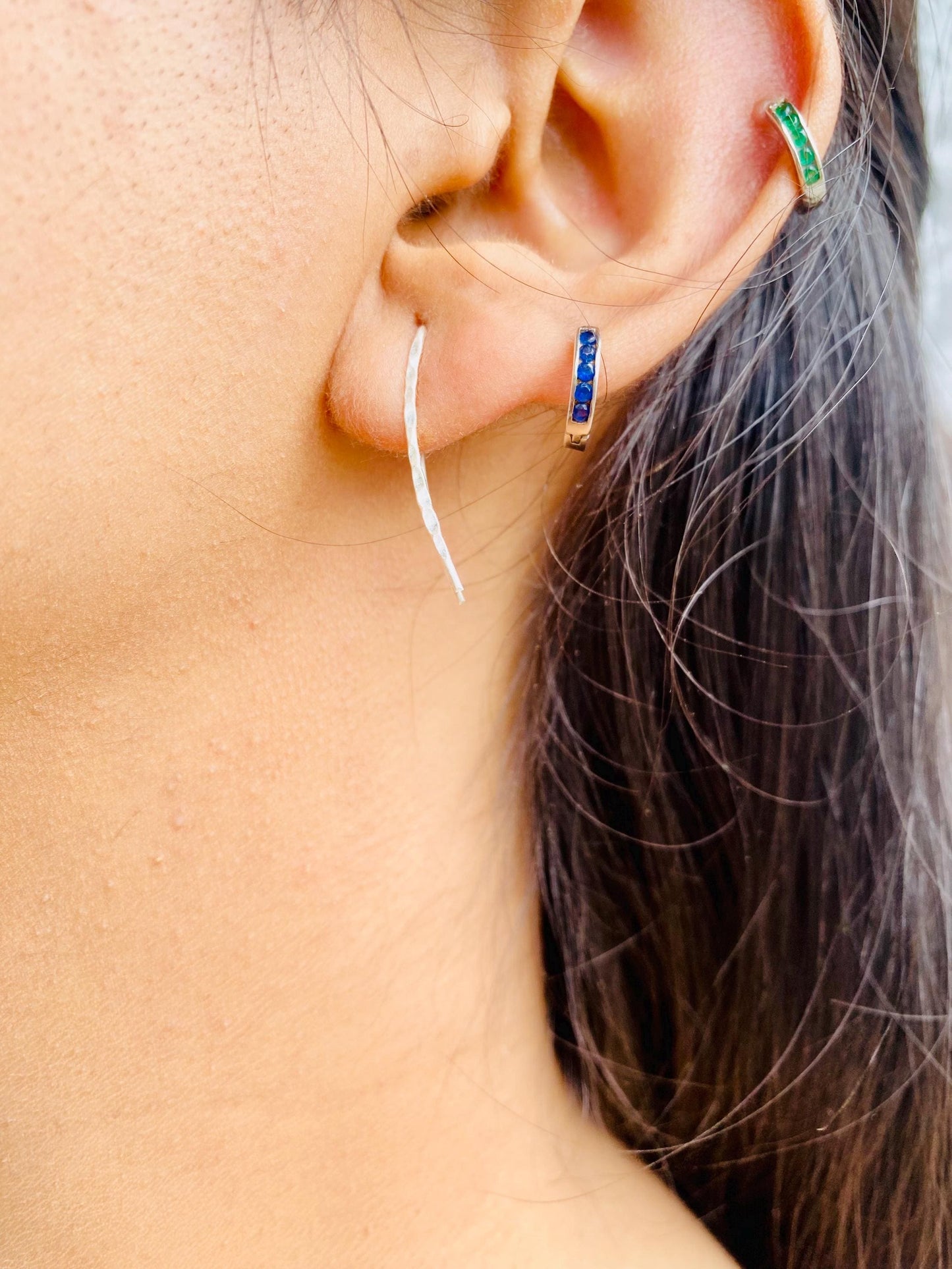 Boucles d'oreilles linéaires spirituelles, argent 925, fabriquées à la main par des artisans indiens, HeartinbowsSilver