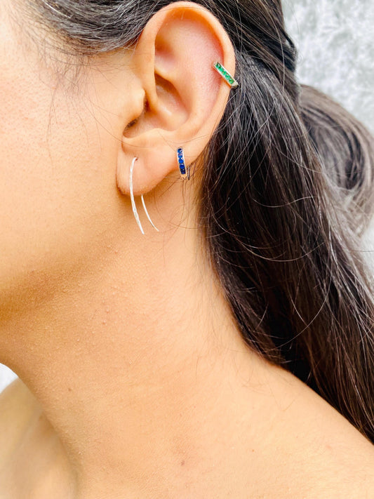 Spiritual Linear Earrings, Silver 925, Hand banged by Indian Artisans