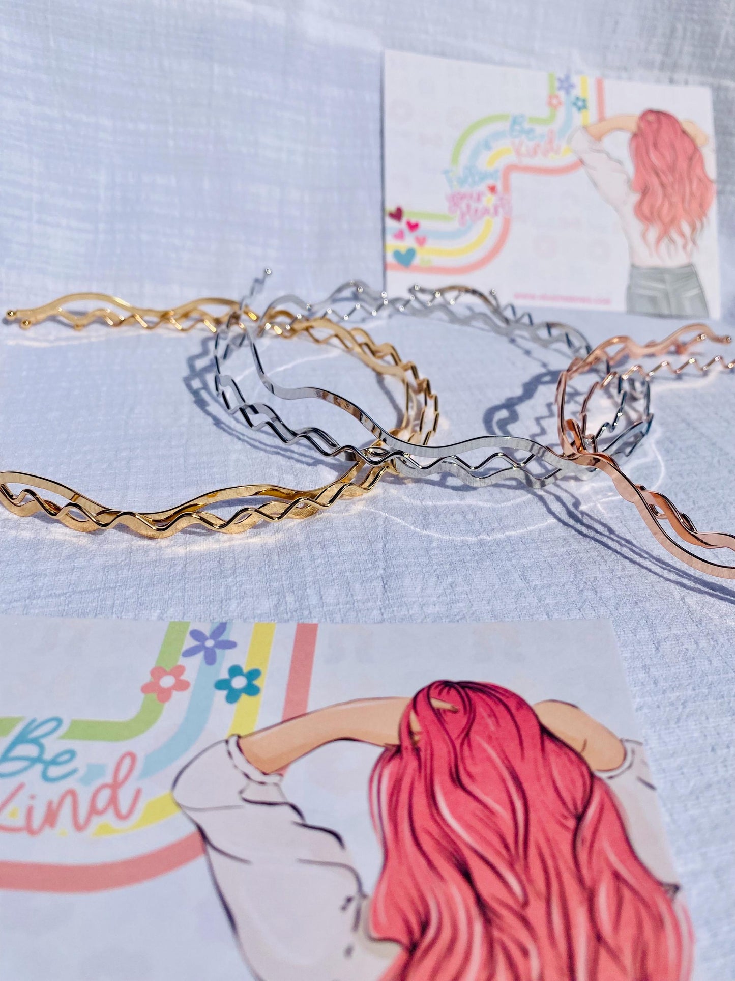 Lot de 3 bandeaux en métal, couleur argent, or et or rose, taille unique, HeartInBows, cadeaux pour tous, bandeaux unisexes, cadeaux