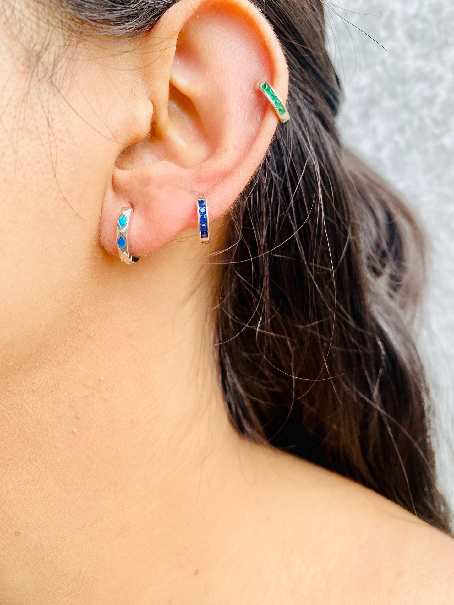 Boucles d'oreilles créoles Diana Opal, argent 925, pour femme, Heartinbowssilver, piercing lobe d'oreille, cadeaux pour elle, cadeaux