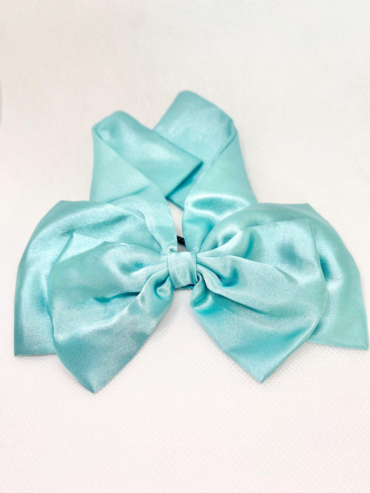 3 Layered BLUE Satin Hair Bow: Christmas Vibes, Kids and Adults - Hand-stitched