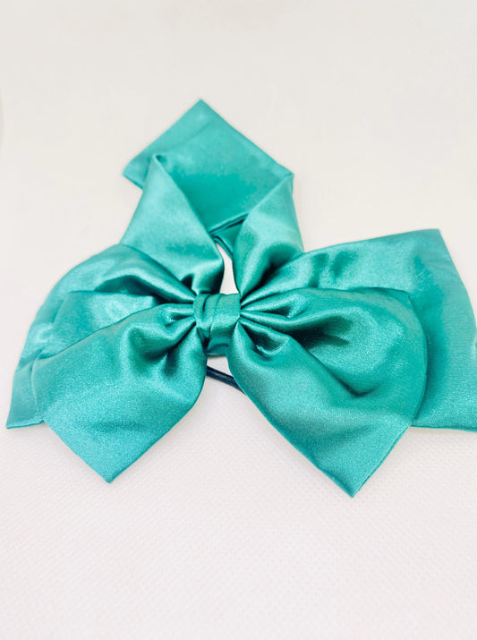 3 Layered GREEN Satin Hair Bow: Christmas Vibes, Kids and Adults - Hand-stitched