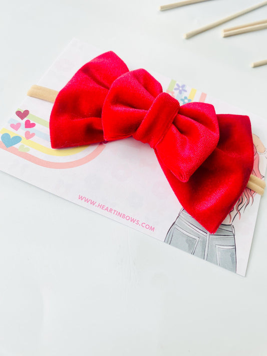 Hand-Stitched Velvet Baby Bow - Newborn Headband, Photoshoot Prop