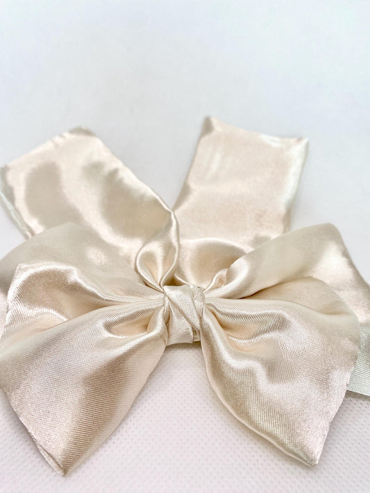 3 Layered CREAM Satin Hair Bow: Christmas Vibes, Kids and Adults - Hand-stitched
