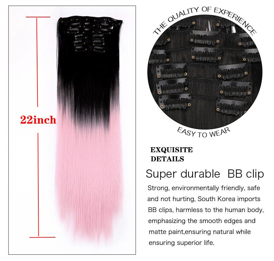 Extension de cheveux à 16 clips, 22 pouces de long