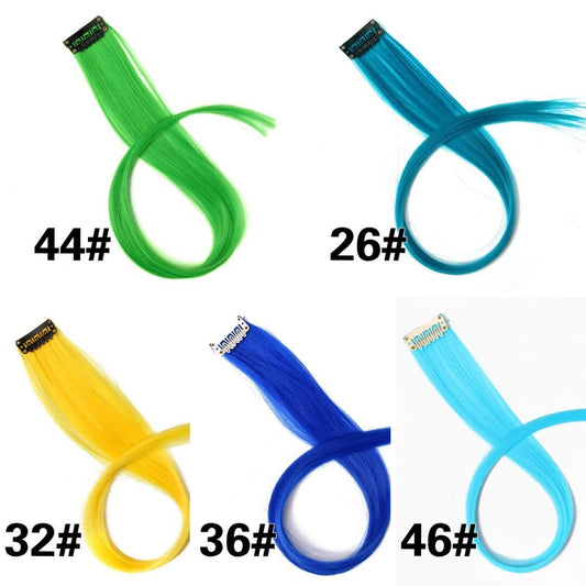 Set mit zwei farbigen Haarverlängerungen, 18 Zoll lang