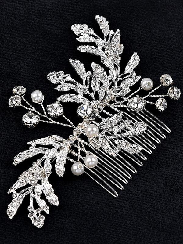 Peigne à cheveux de fête avec décor en fausses perles