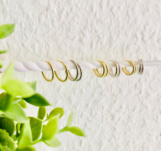 BASIC Huggie Hoop 925 Silver Earrings, 18K Gold Plated, Earlobe or Cartilage Piercing