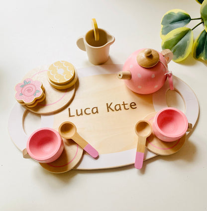 Pink Wooden Tea Set: Pretend Play Toy for Kids