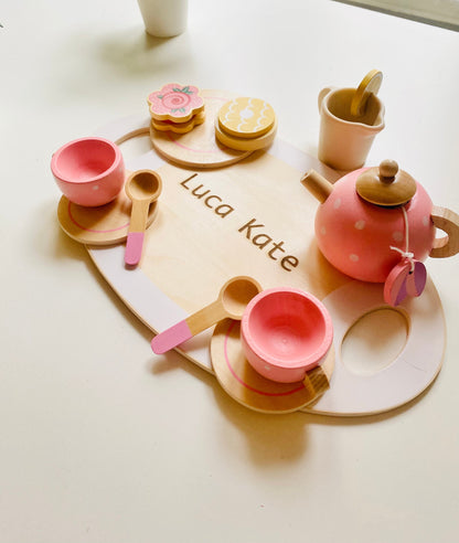 Pink Wooden Tea Set: Pretend Play Toy for Kids