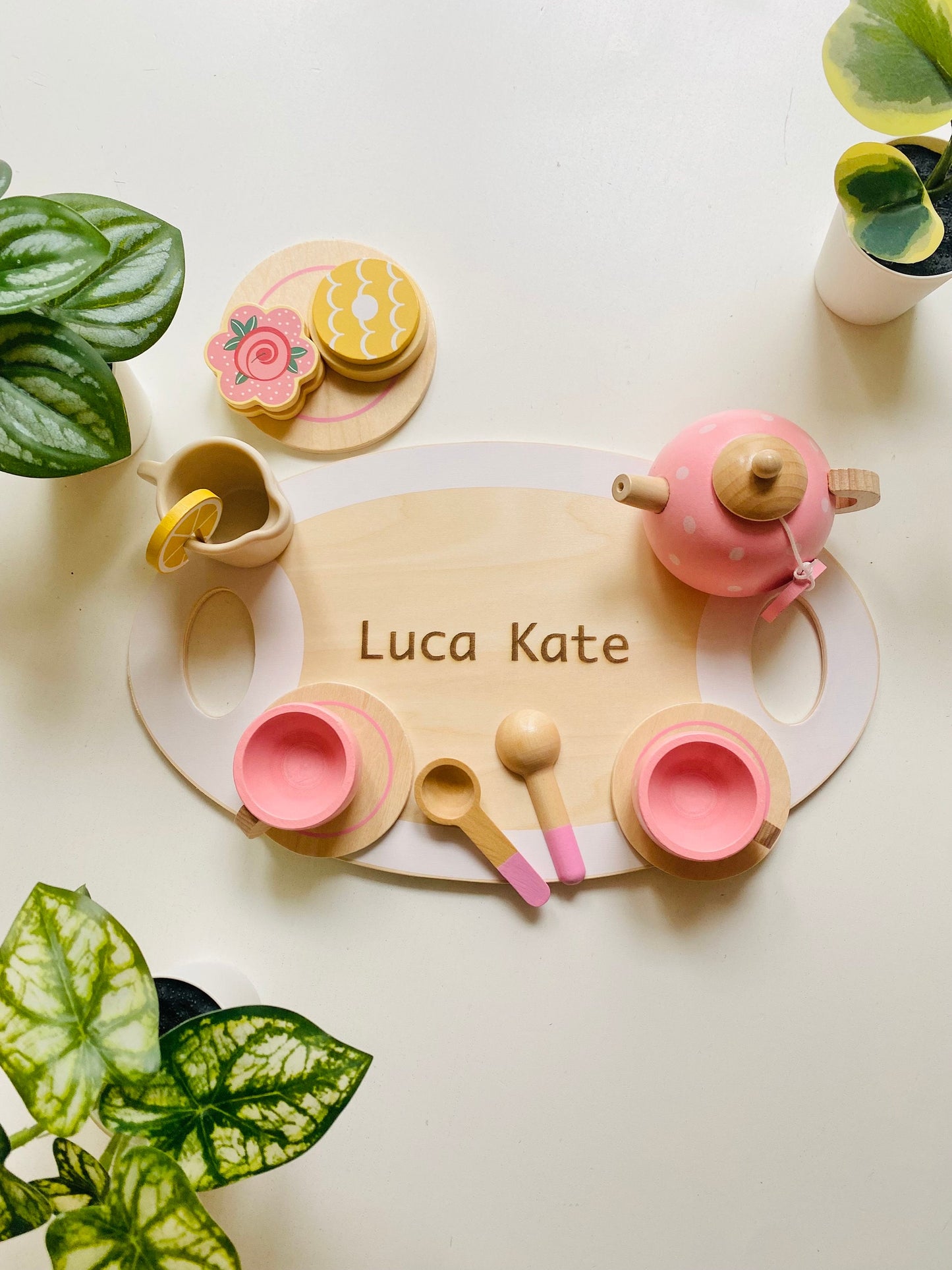 Pink Wooden Tea Set: Pretend Play Toy for Kids