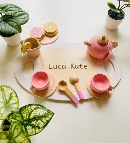 Pink Wooden Tea Set: Pretend Play Toy for Kids