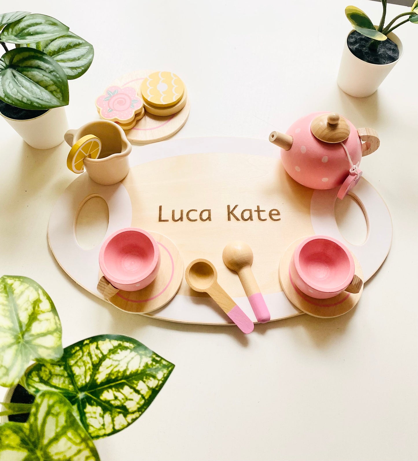 Pink Wooden Tea Set: Pretend Play Toy for Kids