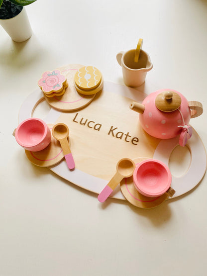 Pink Wooden Tea Set: Pretend Play Toy for Kids