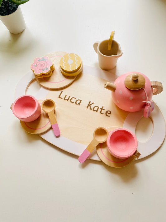 Pink Wooden Tea Set: Pretend Play Toy for Kids
