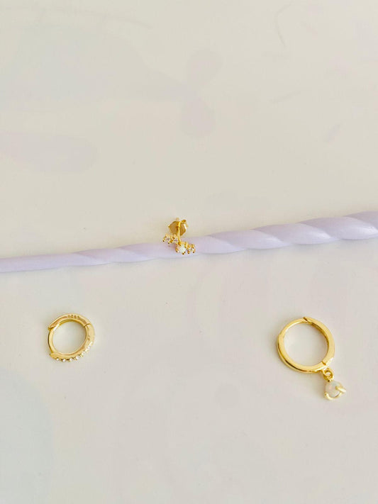 MOON, Créoles en oxyde de zirconium, lot de 3 pièces pour une oreille, créoles pour femme, plaquées or 18 carats, piercing cartilage, cadeaux pour elle, cadeaux