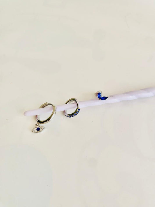 EVIL EYE, Créoles en oxyde de zirconium, lot de 3 pièces pour une oreille, créoles pour femme, plaquées or 18 carats, piercing cartilage, cadeaux pour elle, cadeaux