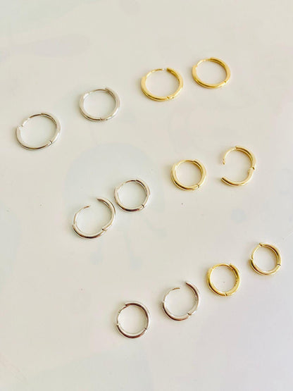 Boucles d'oreilles créoles Huggie Basic en argent 925 pour femme, plaquées or 18 carats, pour piercing du lobe de l'oreille ou du cartilage, cadeaux pour elle.
