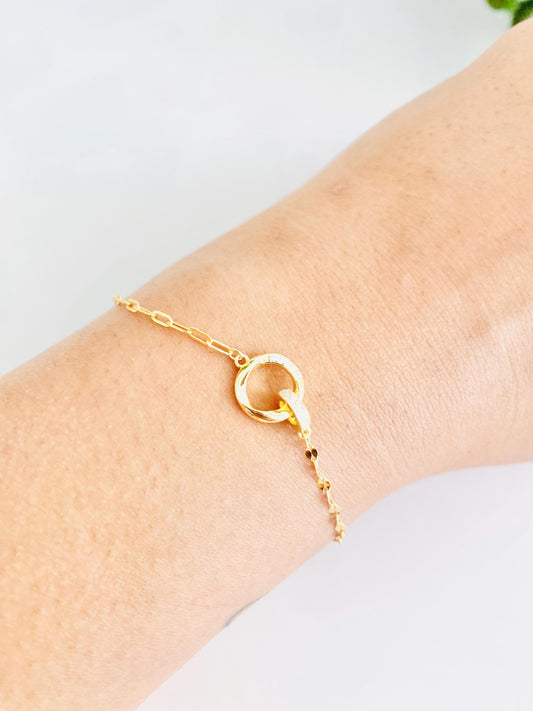 Bracelet chaîne en or à cercles entrelacés, argent 925, bracelet pour femme, plaqué or 18 carats, cadeaux pour elle, cadeaux